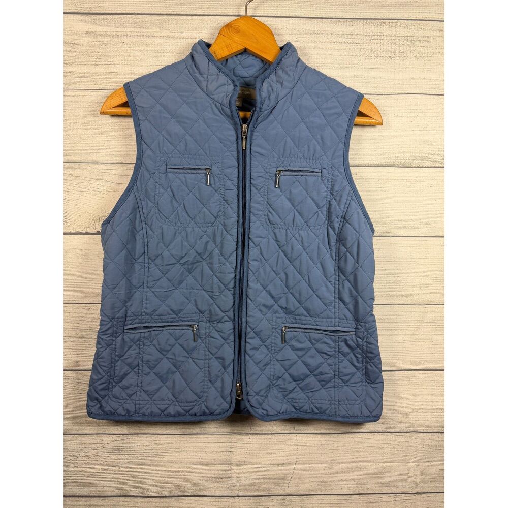 Croft & Barrow Women's Medium Blue Quilted Zip Front Vest 4 Pockets 0364